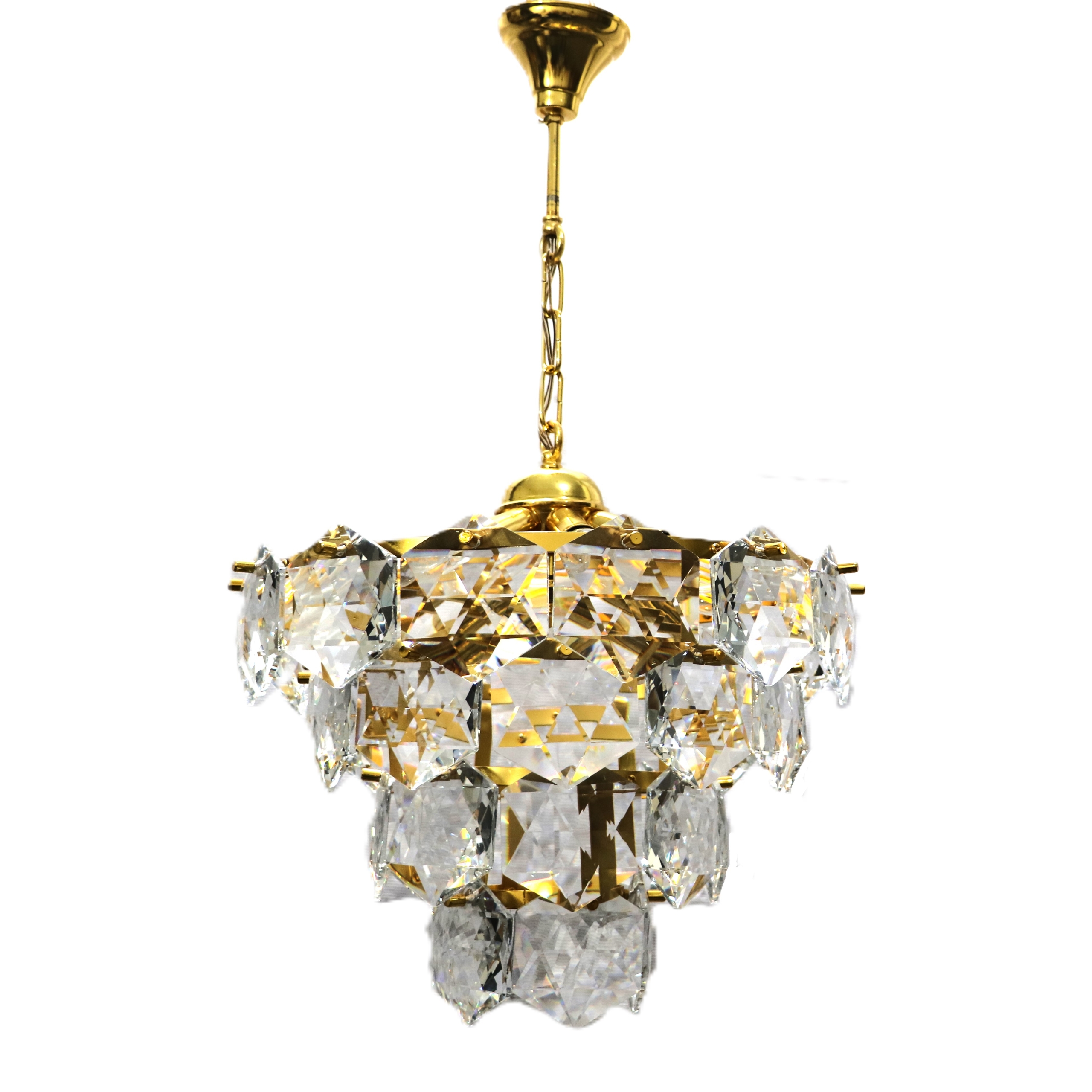 لوستر مدل ستاره 4 پله طلایی با کریستال سفید برند ترنج