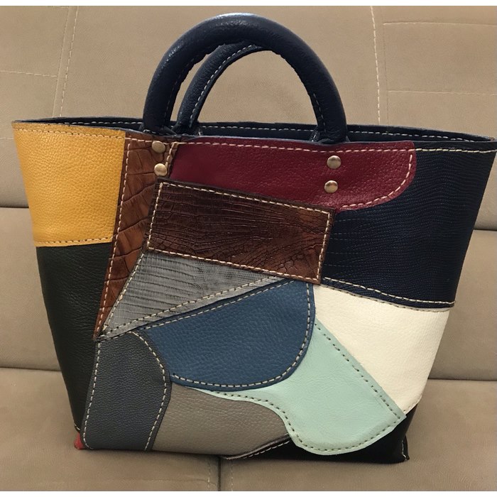 کیف دستی زنانه چرم طبیعی طرح تکه دوزی R.J