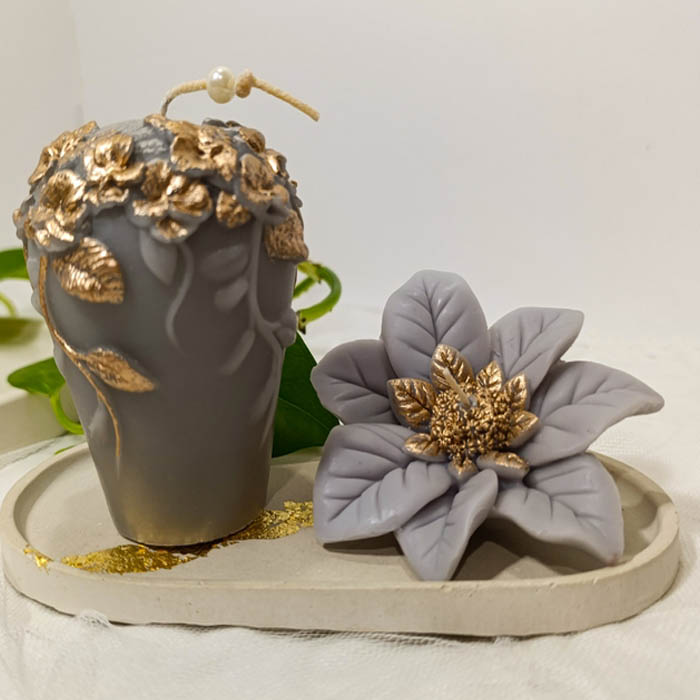 ست شمع گل مارسلا و گل کوکب دور طلایی