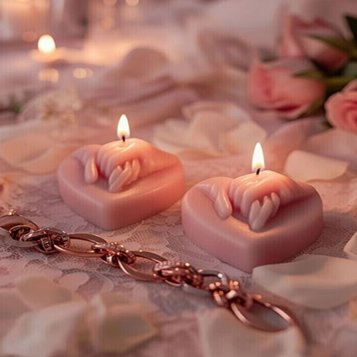 شمع قلب دست زوج با حلقه ازدواج