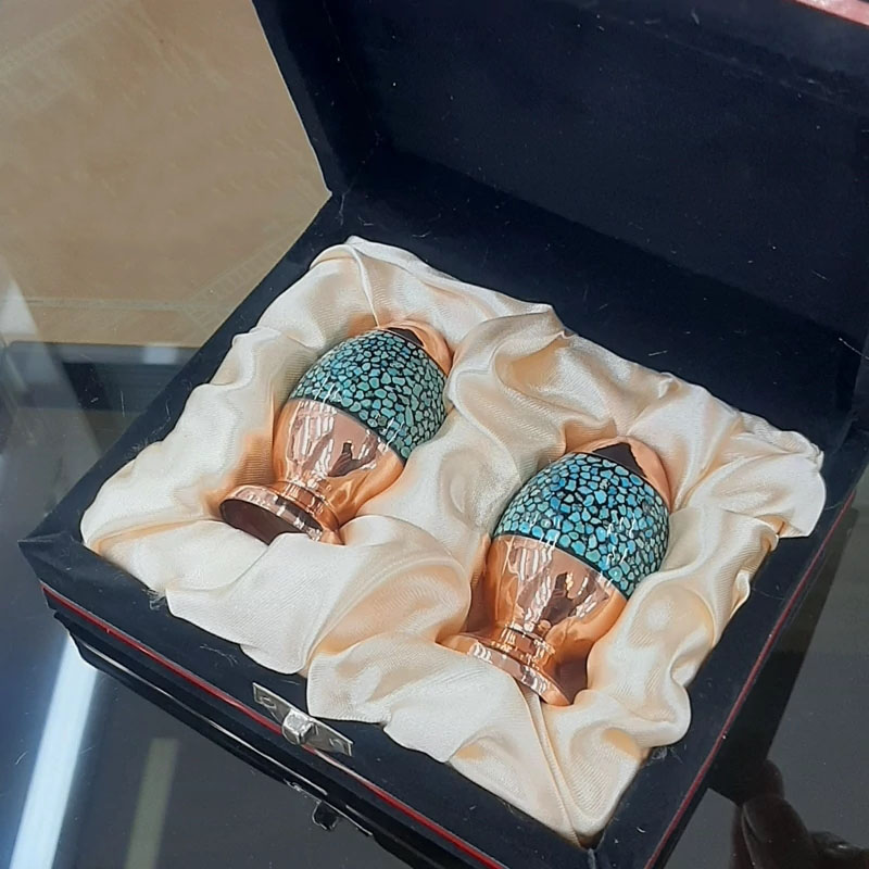 نمک پاش مسی فیروزه کوبی ۷ سانتی (پک 2 عددی)