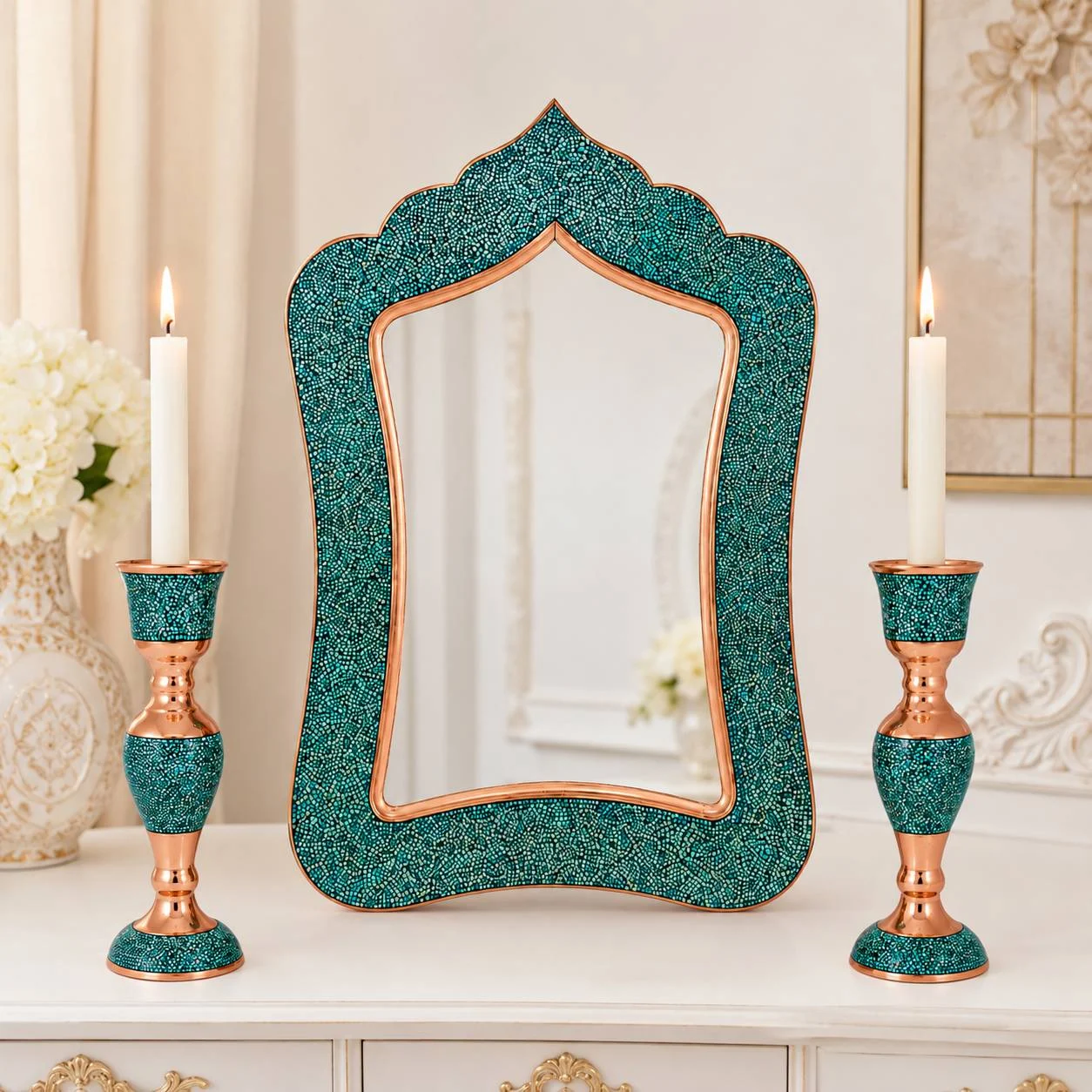 آینه و شمعدان فیروزه کوبی کد۵۰