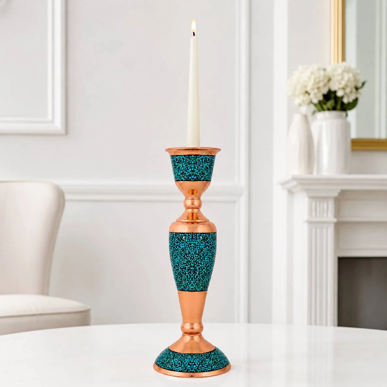 شمعدان فیروزه کوبی (ارتفاع 25 سانتی متر)