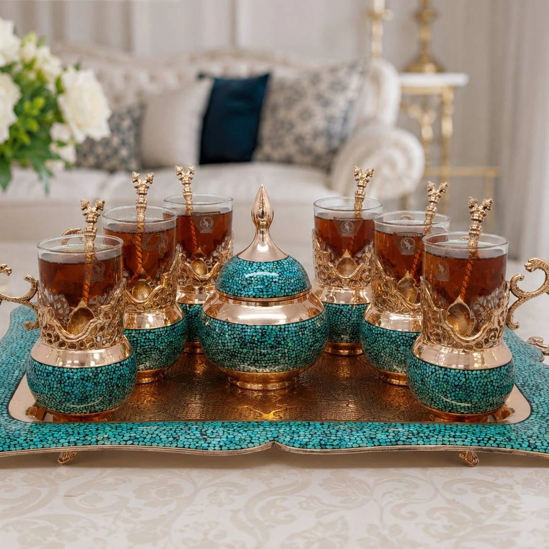 سرویس چای خوری فیروزه کوبی کد۱۰